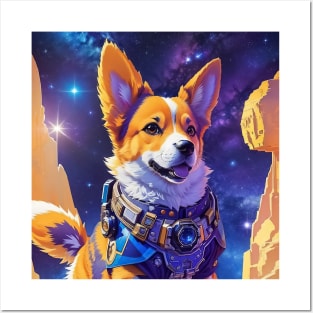 Retro welsh corgi dog travel in space Posters and Art